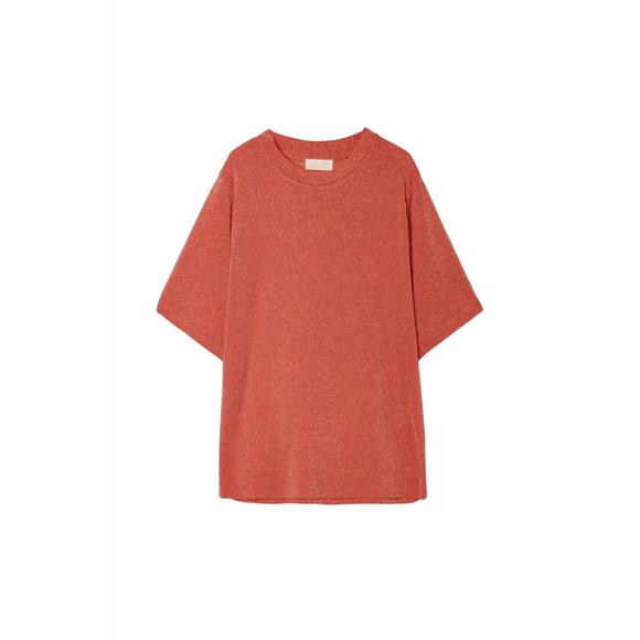NEW MOMONI iora lurex jersey t-shirt in coral - Picture 3 of 3